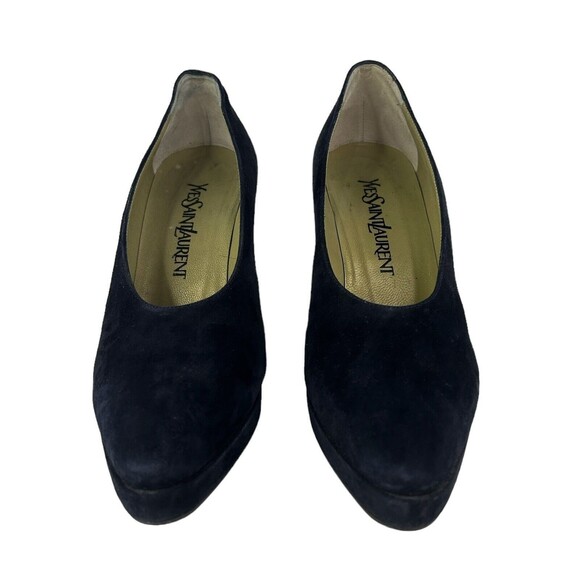 Yves Saint Laurent YSL Blue Suede Pumps Shoes Block Heel MISMATCHED 7M & 7N Vtg - Picture 2 of 15